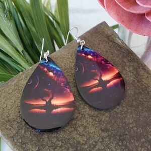 Abstract Tree of Life Teardrop Earrings
